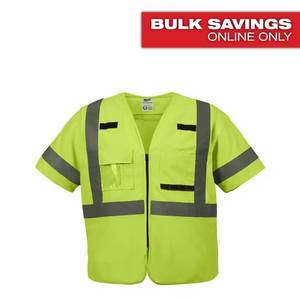2X-Large3X-Large Yellow Class 3 High Visibility Safety Vest with 10-Pockets and Sleeves