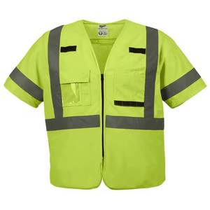 4X-Large5X-Large Yellow Class-3 High Visibility Safety Vest with 10-Pockets and Sleeves