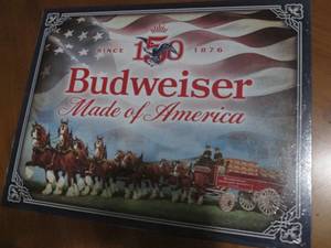 New Budweiser metal sign, measures 12 x 16