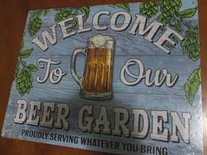 New Beer Garden metal sign, measures 12 x 16