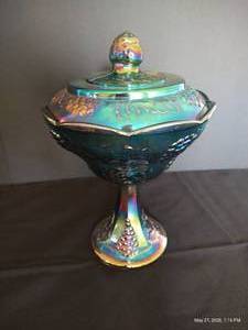 Indiana Harvest Grape Carnival Glass Pedestal Compote Dish