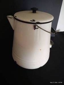 Vintage Large Two-Handled Enamelware Cowboy Coffee Pot