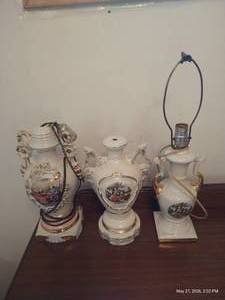 1940s George & Martha Washington Lamps & 1950s Victorian Colonial Lamp