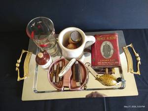 Tray of Vintage Pens, Knives, Tins, Etc