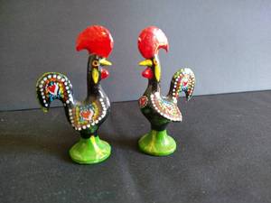 3 Portuguese Hand-Painted Metal Galode Barcelos Roosters