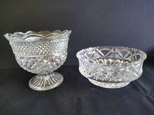 Anchor Hocking Wexford Compote & Western Germany Cut Glass Bowl