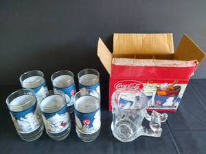 Coke Polar Bear Stein w Six Coke Bear Glasses w Original Box