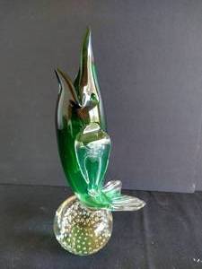 Murano-Style Emerald Green Art Glass Fish Vase