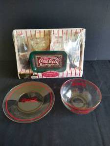 Coke Glass Gift Set w Bowl & Plate