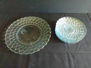 (2) Anchor Hocking Blue Depression Glass Bubble Plates