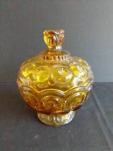 Vintage LE Smith Moon & Stars Amber Compote Dish & Lid