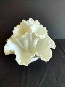 Fenton Hobnail Milk Glass 3-Horned Epergne Centerpiece