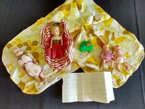 Tiny Vintage Dolls w Handwrtten Note