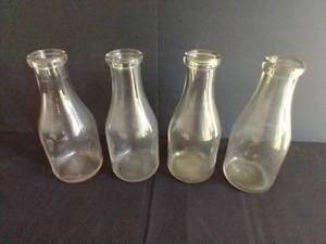 Quart Milk Bottles, One w Pink Sheen