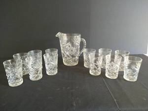 Anchor Hocking Star of David Pitcher & 12 Glasses