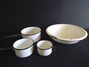 (4) Black & White Enamelware Pieces