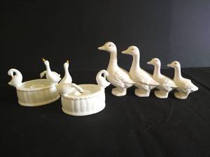 Cute Vintage White Duck Candle Holders & Ducks in a Row