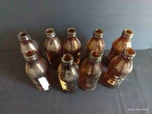 (9) Certo Amber Medication Bottles w Calibration Marks Upside Down