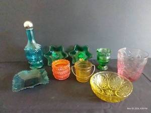 Colored Vintage Glass Bottles & Dishes