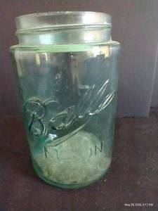 Early 1900s Three L Ball Logo Aqua Jar w Square Shoulders