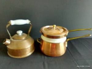 Copper Kettles & Double Boiler w Ceramic Insert