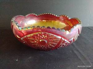 Indiana Harvest Sunset Carnival Glass Footed Bowl
