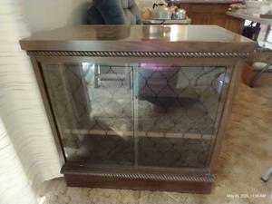 Brown Cabinet w Glass Sliding Doors & 1 Shelf