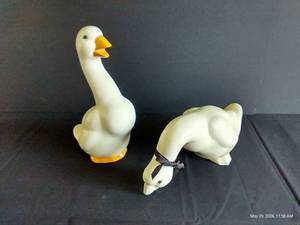 Cottage Core Ceramic White Geese Figurines, 11 Tall