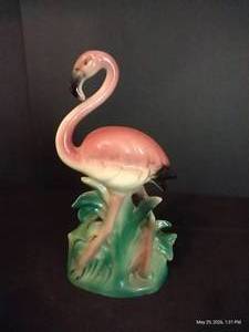 Vintage 1950s Glossy Art Deco Pink Flamingo Planter