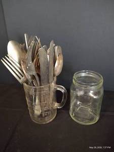 Old Flatware w Measuring Jars