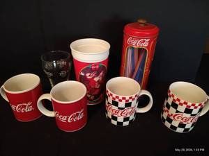 Coke Mugs, Straw Holder & Glass