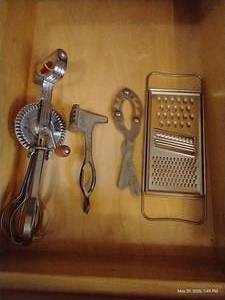 Vintage Claw Tenderizer, Egg Beater, Grater, & Can Opener