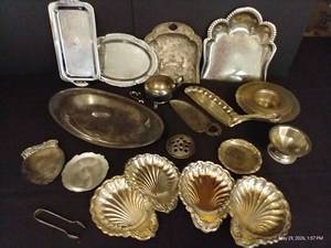 Misc. Silverplate Antique Crumb Catchers, Frog, Tongs, Etc