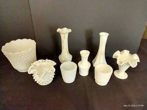 Hobnail Milk Glass & Blown Glass Vases