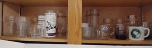 Shelf of Glasses- McDonalds, A&W Roo beer, Various Logos, Etc