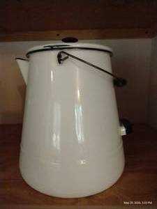 Tall Enamel Cowboy Two Handled Coffee Pot