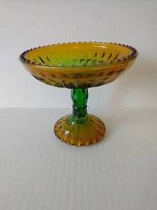 Vintage Jeannette Amberina Glass Pedestal Candy Dish