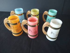 (6) Matching Siesta Ware Colorful Tiki Mugs w Frosted Glass