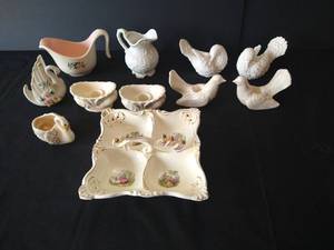 French Provincial Dish, Bird Candle Holders, Swans, Including Made in Japan Turkeys