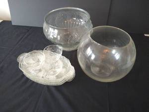 (2) Punch Bowls, Snack Plates & Cups