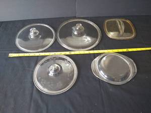 (5) Pyrex Lids- Two Matching Styles & Three Random