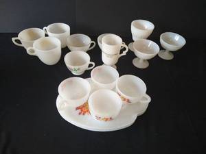 Milk Glass Tea Cups & Pudding Cups, Etc