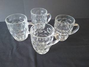 Vintage Arcorca France Clear Glass Thumbprint Small Beer Mugs (4)