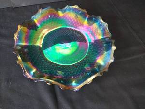 Indiana Blue Carnival Glass Ruffled Platter