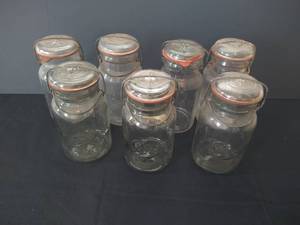 (7) Vintage Glass Quart Jars w Lids, 3 Smokey Drey & 4 Unmarked