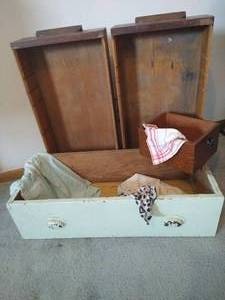 (4) Vintage Wooden Drawers w Linens