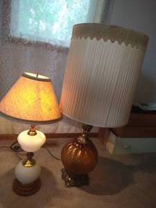 Amber Ball Lamp & Hobnail Milk Glass Lamp