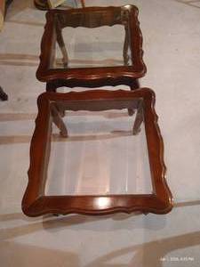 (2) Beautiful Vintage Wood & Glass End Tables