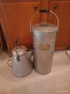 Vintage Style Tall Steel Milk Can & Cowboy Coffee Pot