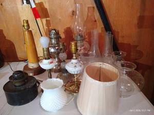 Large Lot of Vintage Lamps, Globes, Chimneys, Etc